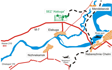SEZ "Alabuga" in the map